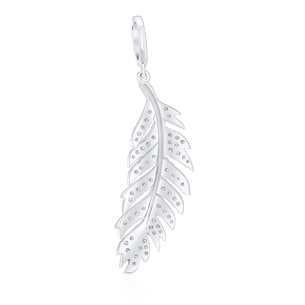 9ct White Gold 0.30ct Feather Shape Diamond Pendant - FJewellery