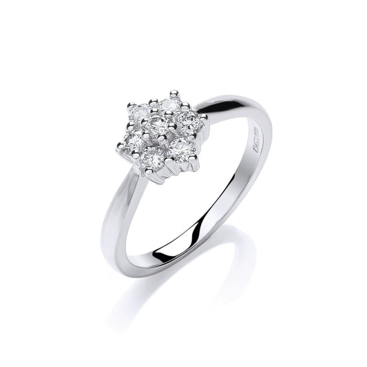 9ct White Gold 0.33ct Diamond 7St Cluster Ring - FJewellery