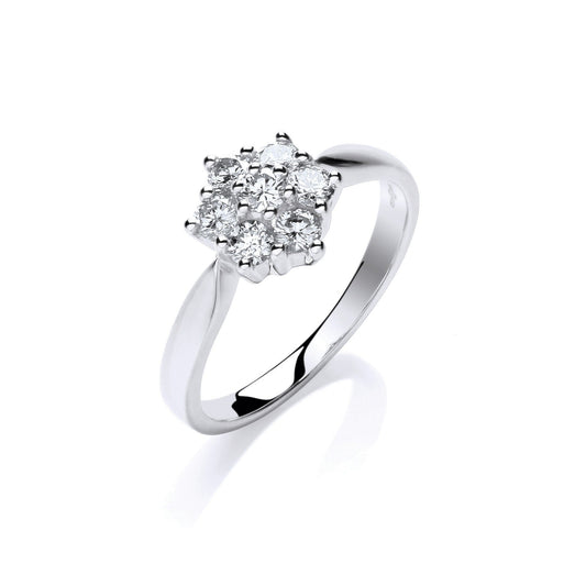 9ct White Gold 0.50ct Diamond Flower / Cluster Ring - FJewellery