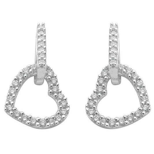 9ct White Gold 0.50ct Diamond Heart Drop Earrings - FJewellery