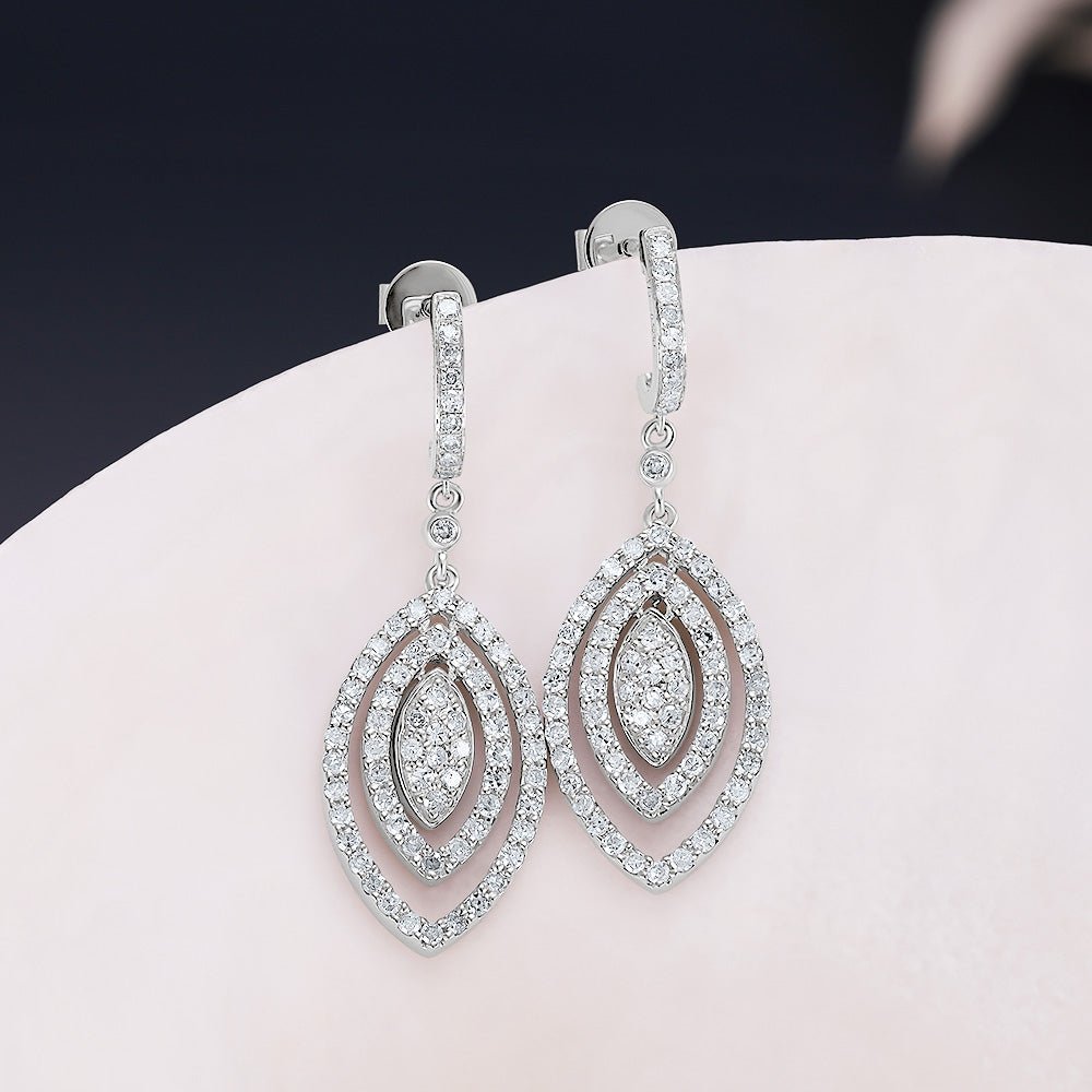 9ct White Gold 1.00ct Diamond Drop Earrings - FJewellery