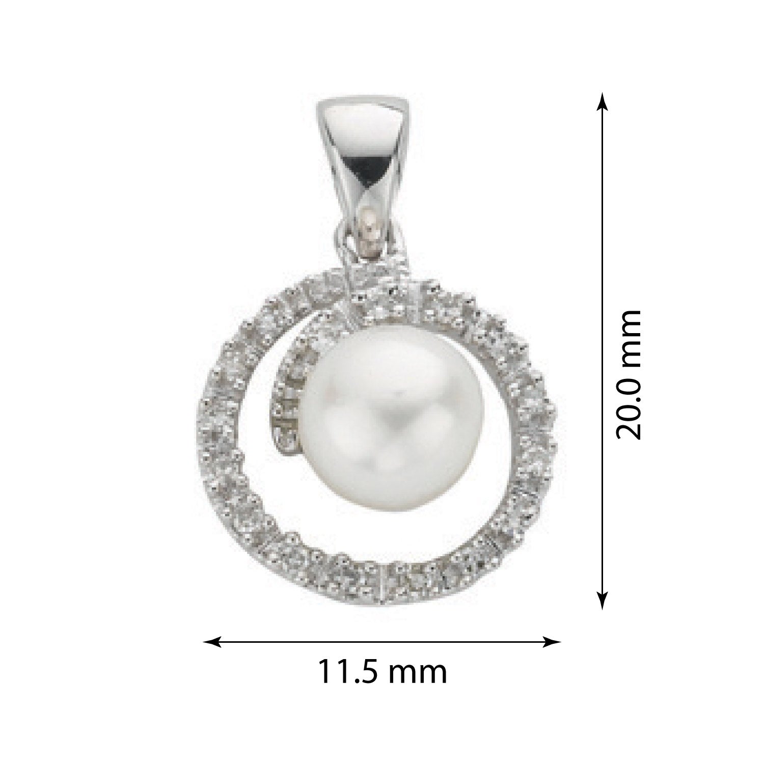 9ct White Gold .10ct Diamond Pearl Pendant - FJewellery