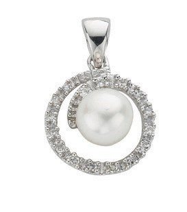 9ct White Gold .10ct Diamond Pearl Pendant - FJewellery