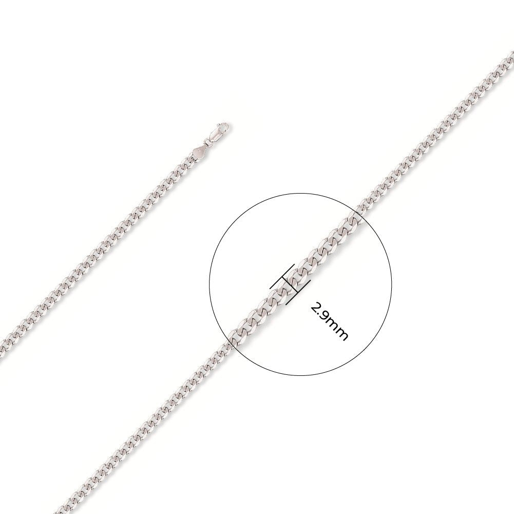 9ct White Gold 3mm Curb Chain - FJewellery