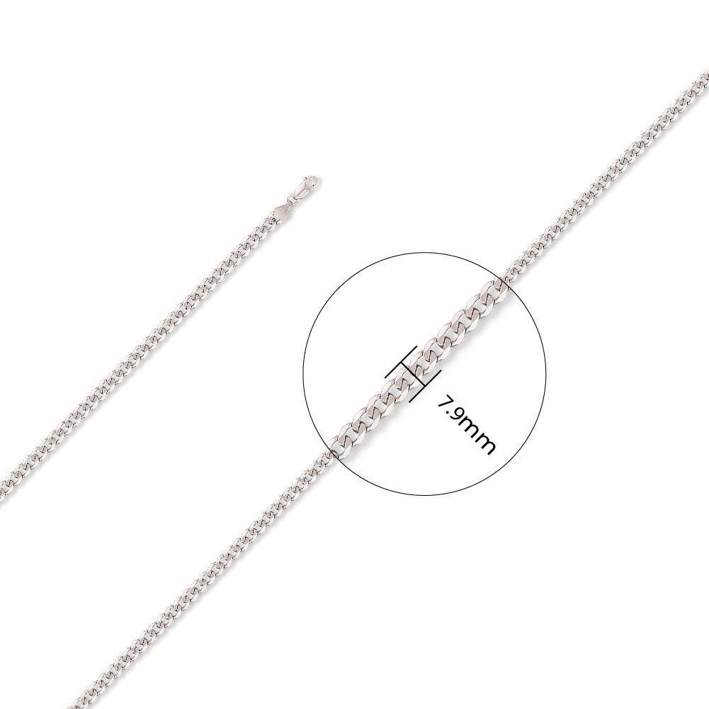 9ct White Gold 8mm Curb Chain - FJewellery