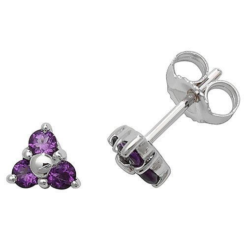 9ct White Gold Amethyst Rubover Studs - FJewellery