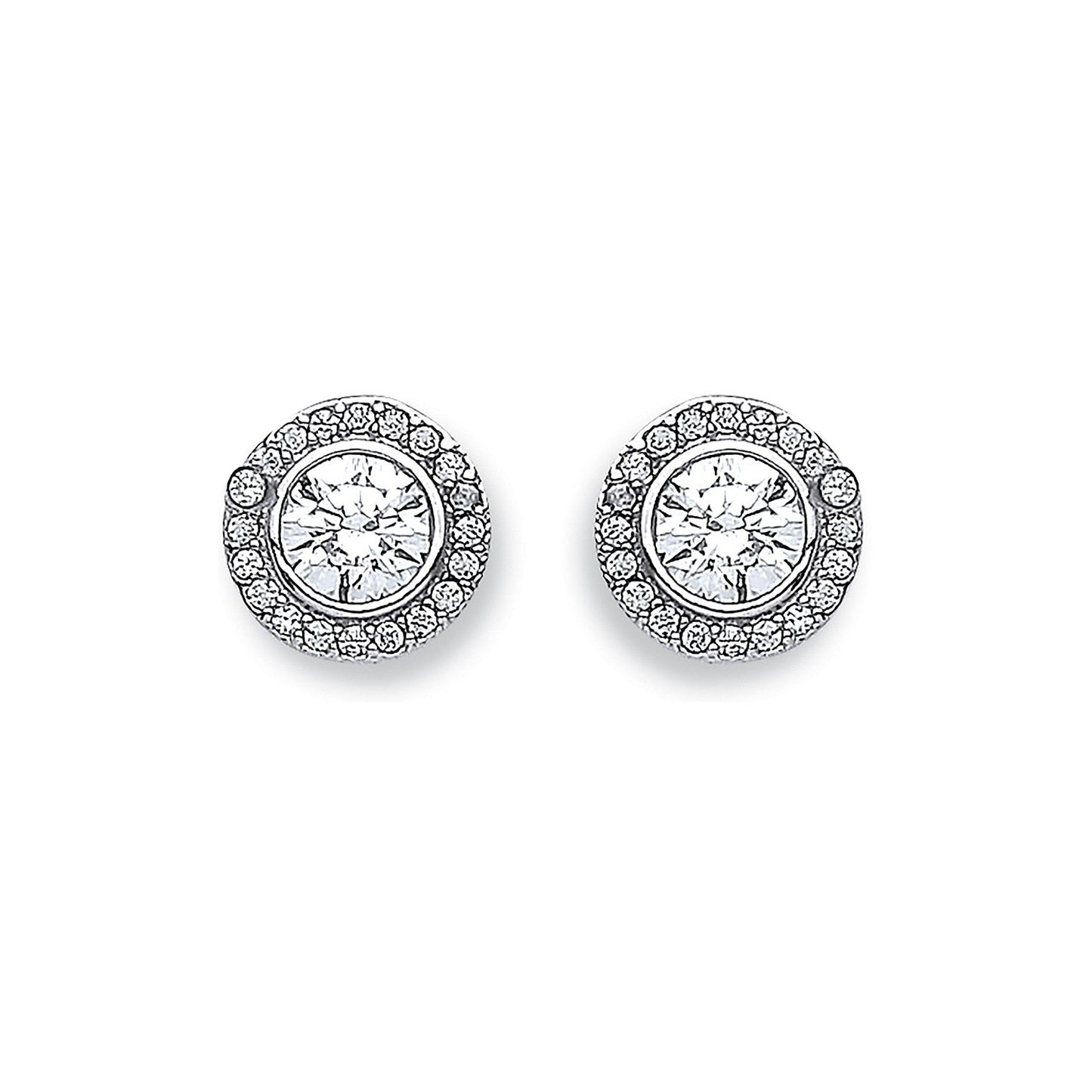 9ct White Gold And Cz Halo Studs - FJewellery