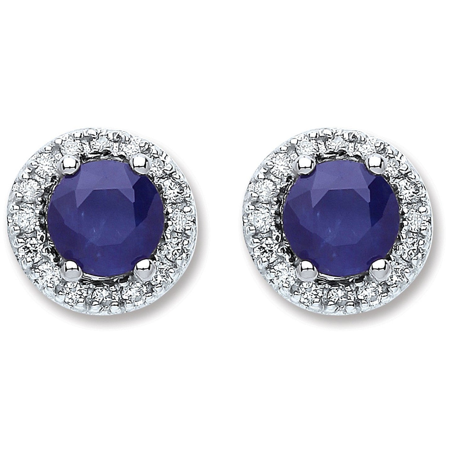 9ct White Gold And Round Sapphire Stud Earrings - FJewellery