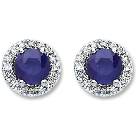 9ct White Gold And Round Sapphire Stud Earrings - FJewellery