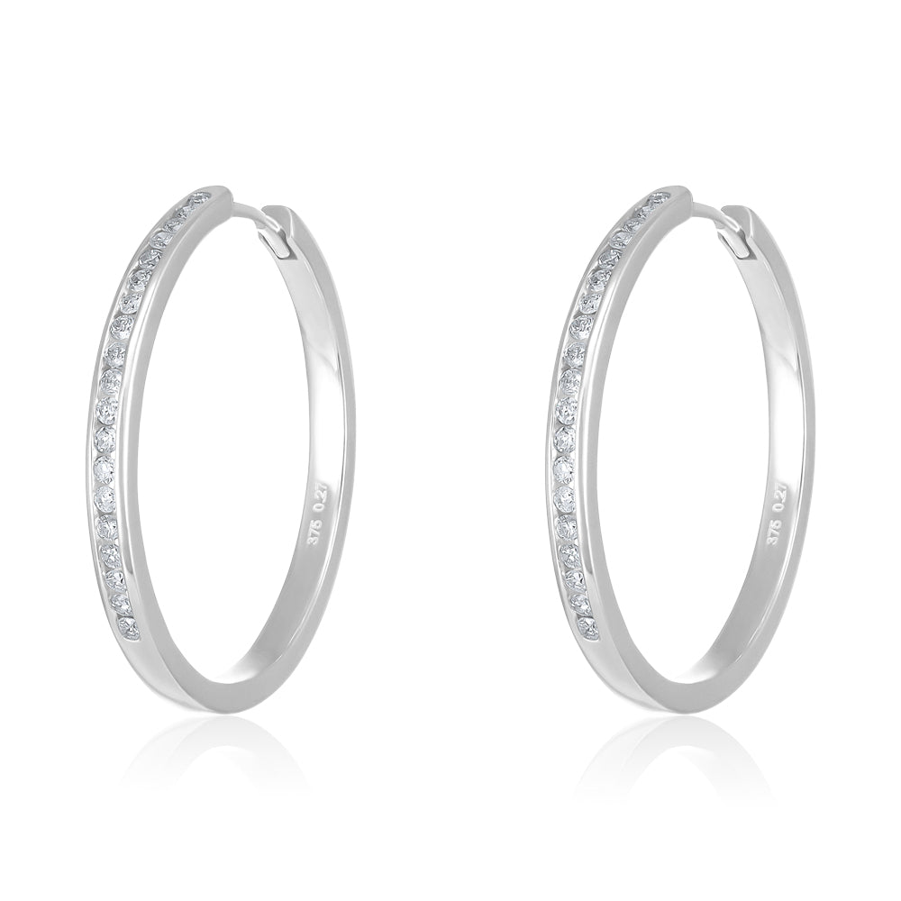 9ct White Gold Channel Set 0.27ctw Diamonds Hoops - FJewellery