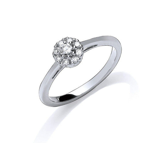 9ct White Gold Claw Set Cluster 0.20ct Diamond Ring - FJewellery