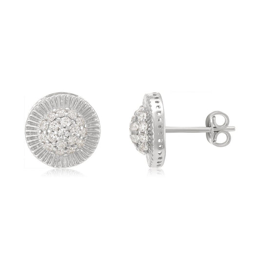 9ct White Gold Cz Round 11mm Stud Earrings - FJewellery