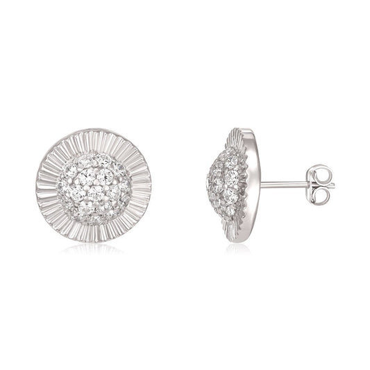 9ct White Gold Cz Round 15mm Stud Earrings - FJewellery