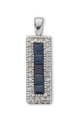 9ct White Gold, Diamond and Blue Sapphire Drop Pendant - FJewellery
