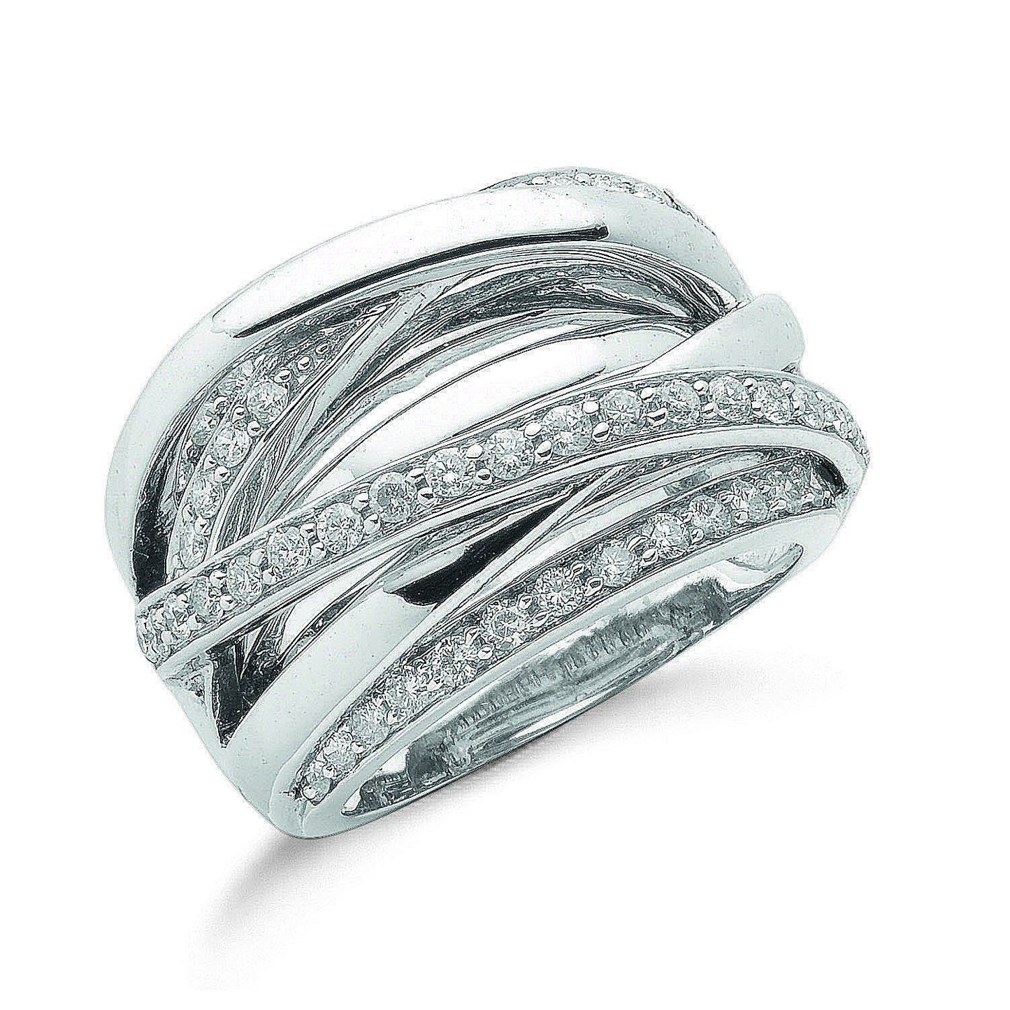 9ct White Gold Diamond Crossover Ring - FJewellery