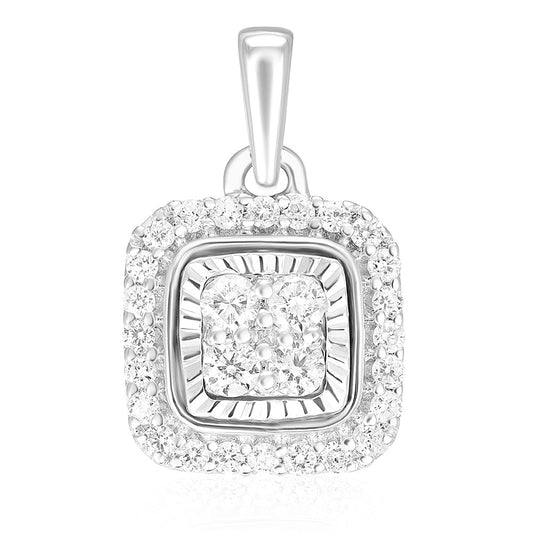 9ct White Gold Diamond Cut Bezel Square 0.25ctw Diamond Pendant - FJewellery