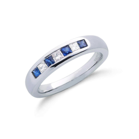9ct White Gold Diamond & Sapphire Half Eternity Ring - FJewellery