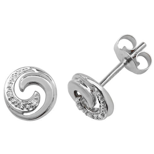 9ct White Gold Diamond Swirl Stud Earrings - FJewellery