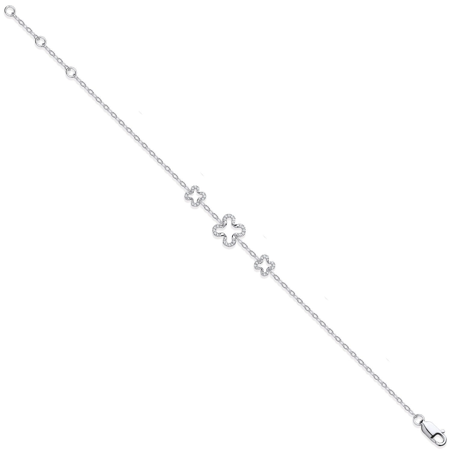 9ct White Gold Four Leaf Clover 0.19ct Diamond Bracelet - FJewellery
