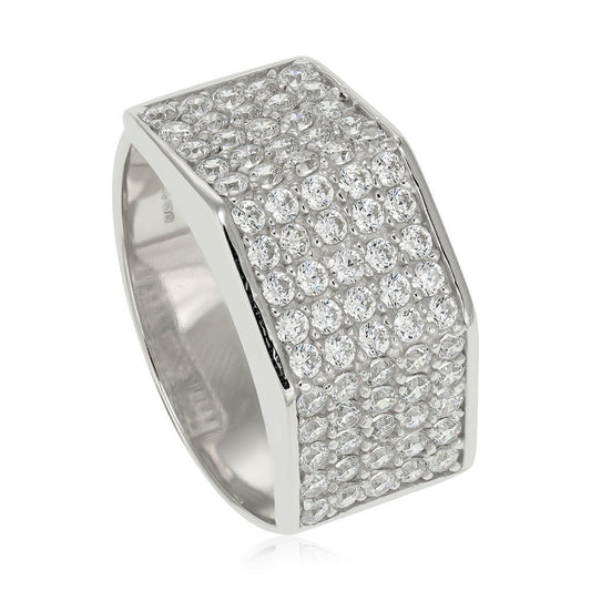 9ct White Gold Gents Five Row Cz Ring 111525 - FJewellery