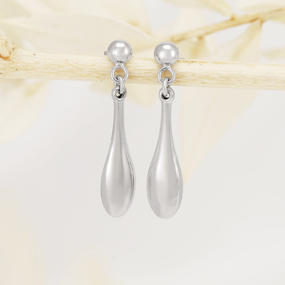 9ct White Gold Hollow Drop Earrings - FJewellery