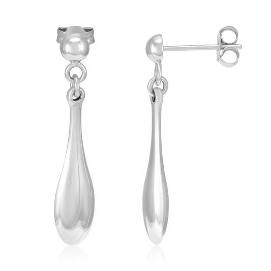 9ct White Gold Hollow Drop Earrings - FJewellery