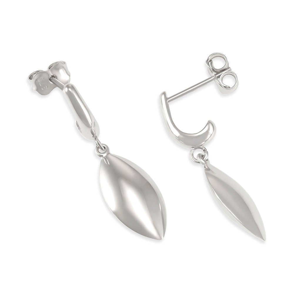 9ct White Gold Hollow Marquise Shape Drop Earrings - FJewellery
