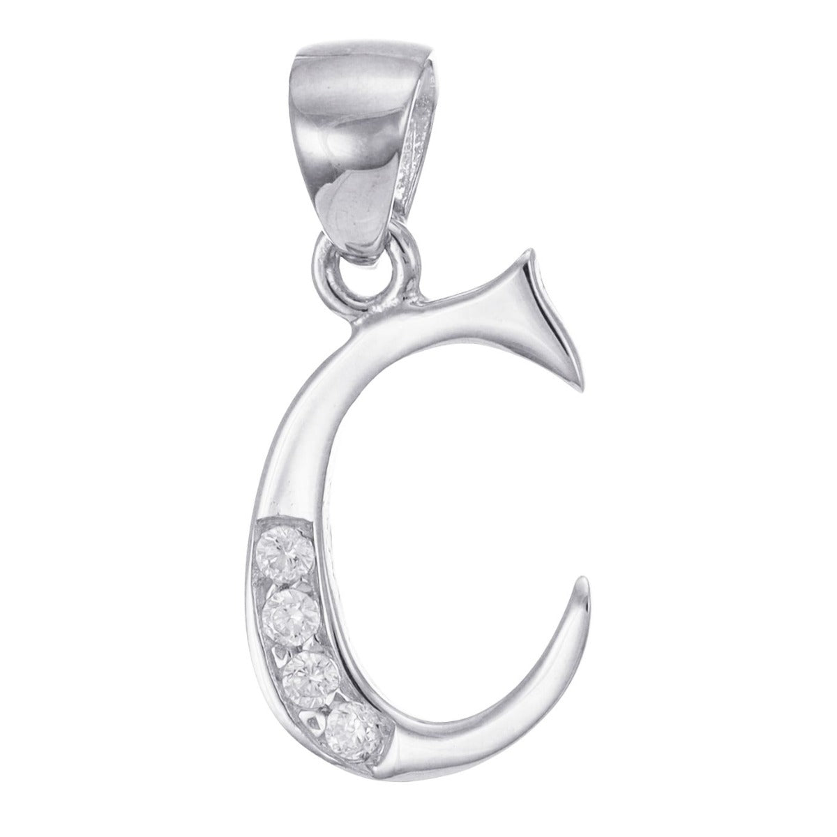 9ct White Gold Initial Pendant Letter C - 23mm - FJewellery