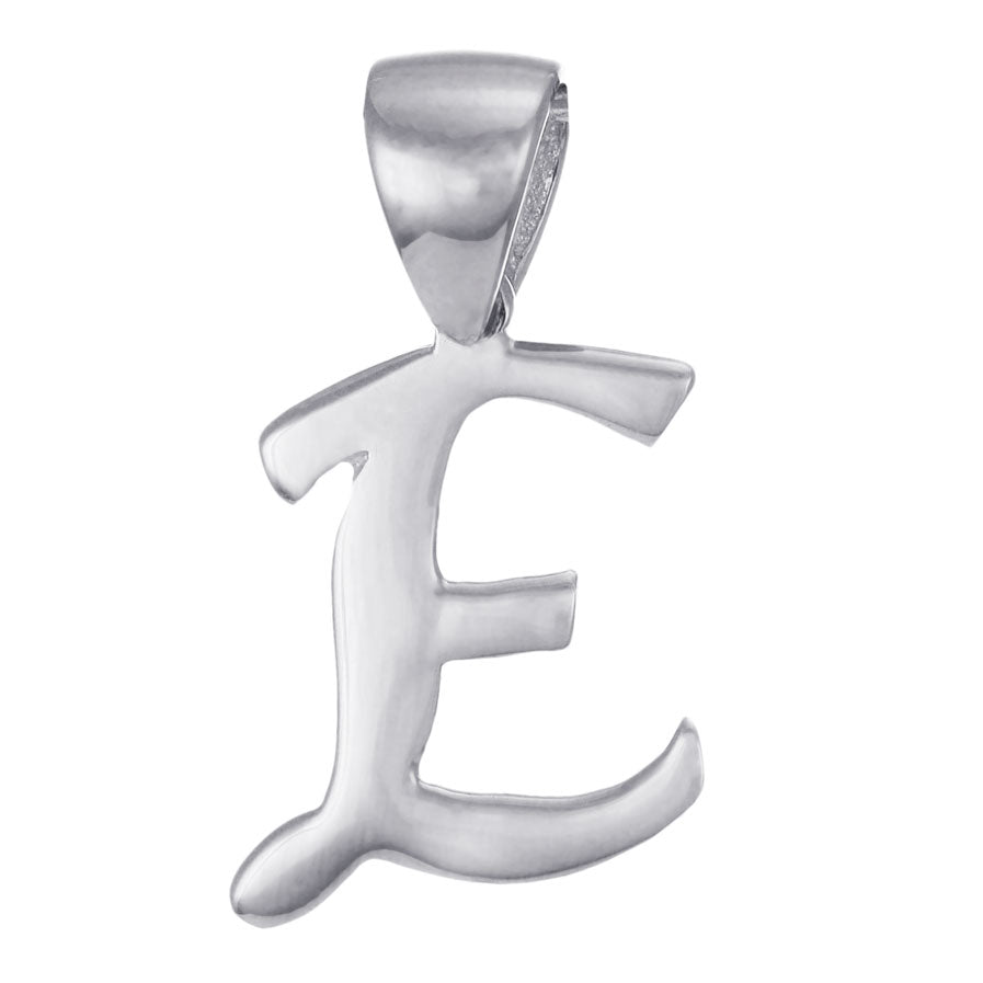 9ct White Gold Initial Pendant Letter E - 18mm - FJewellery