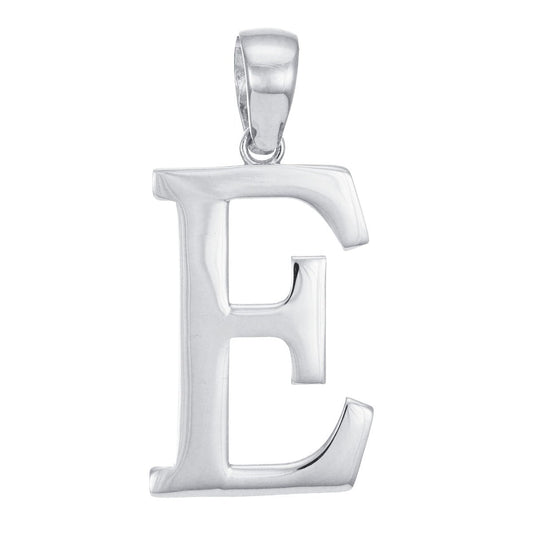 9ct White Gold Initial Pendant Letter E - 32mm - FJewellery