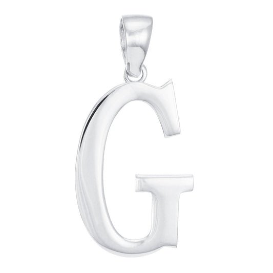 9ct White Gold Initial Pendant Letter G - 33mm - FJewellery