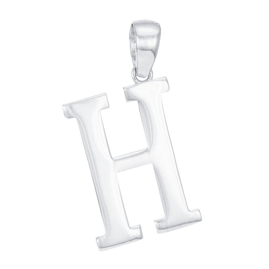 9ct White Gold Initial Pendant Letter H - 32mm - FJewellery