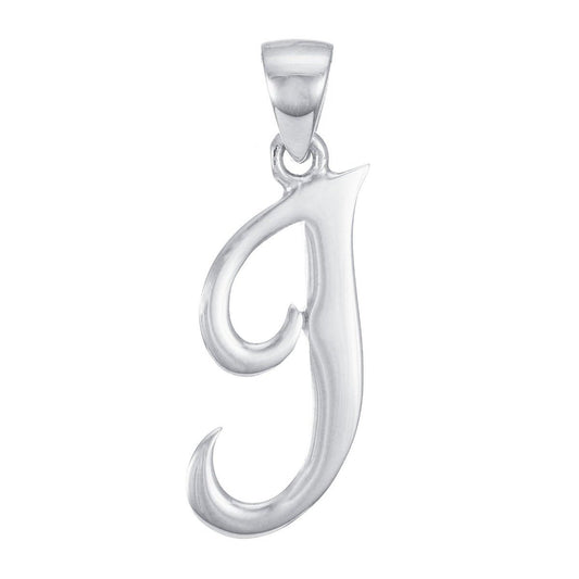 9ct White Gold Initial Pendant Letter J - 28mm - FJewellery