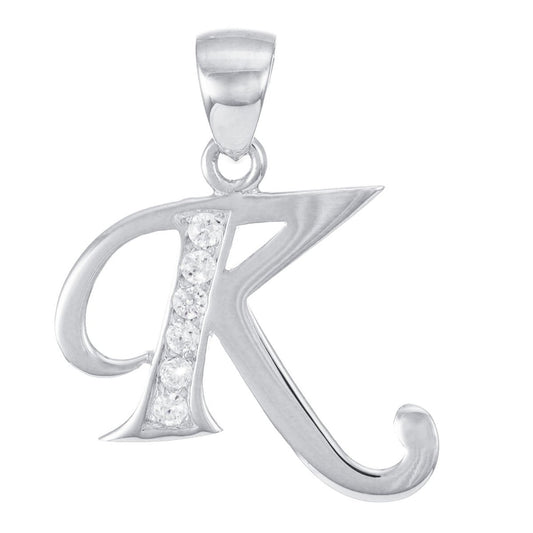9ct White Gold Initial Pendant Letter K - 24mm - FJewellery