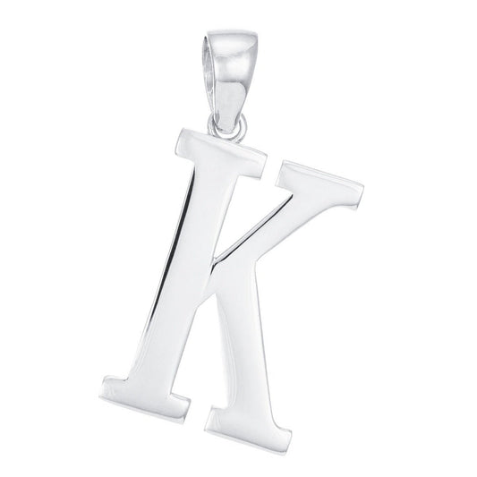 9ct White Gold Initial Pendant Letter K - 32mm - FJewellery