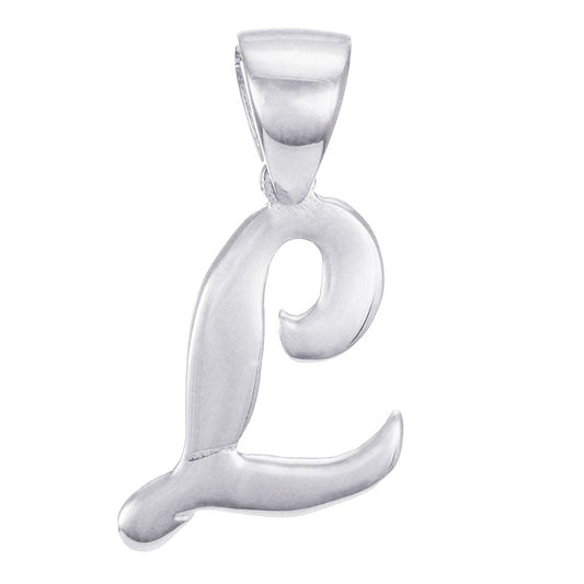 9ct White Gold Initial Pendant Letter L - 18mm - FJewellery