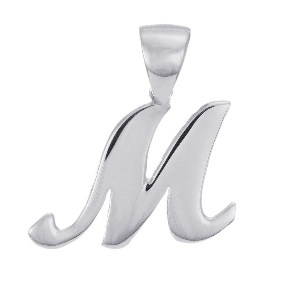 9ct White Gold Initial Pendant Letter M - 17mm - FJewellery