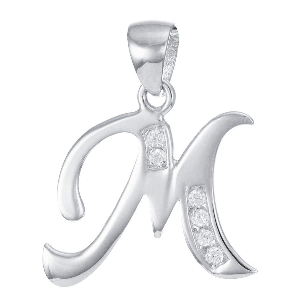 9ct White Gold Initial Pendant Letter M - 23mm - FJewellery