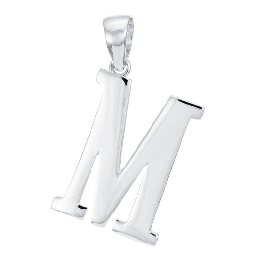 9ct White Gold Initial Pendant Letter M - 32mm - FJewellery