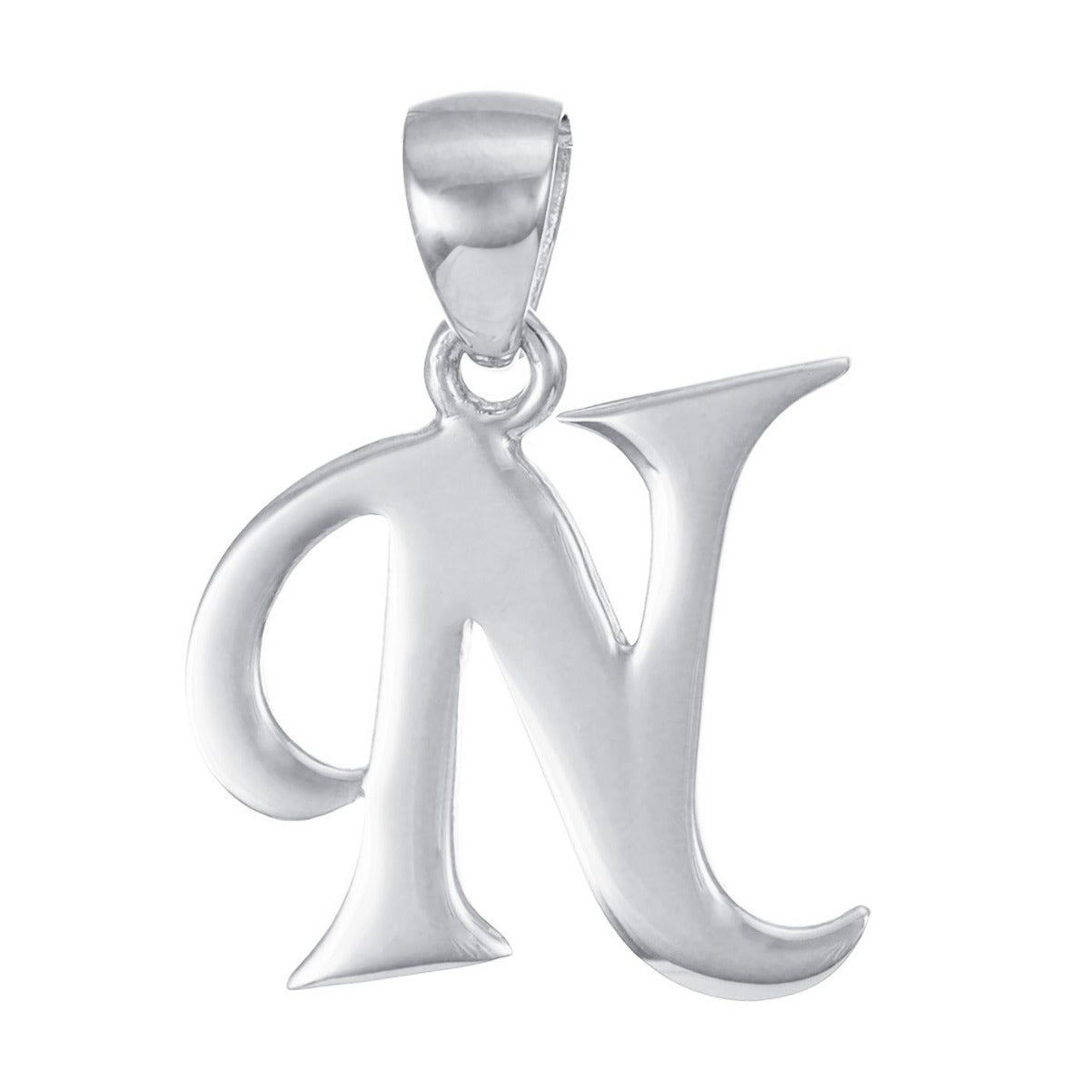 9ct White Gold Initial Pendant Letter N - 22mm - FJewellery