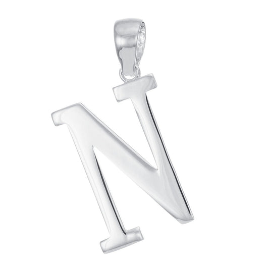 9ct White Gold Initial Pendant Letter N - 32mm - FJewellery