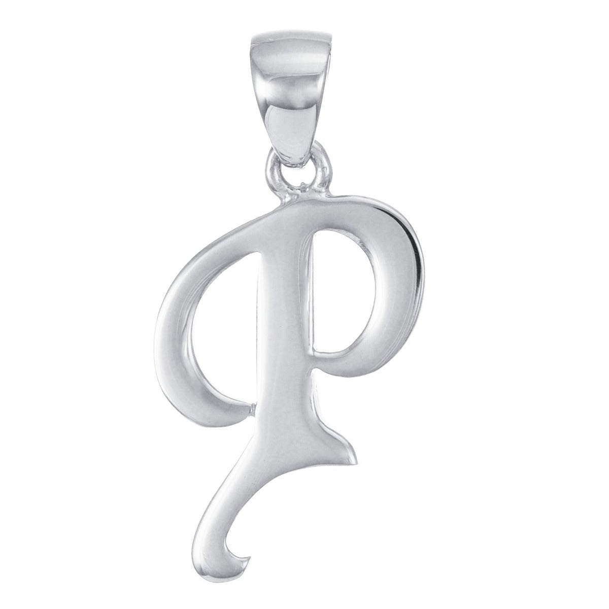 9ct White Gold Initial Pendant Letter P - 17mm - FJewellery