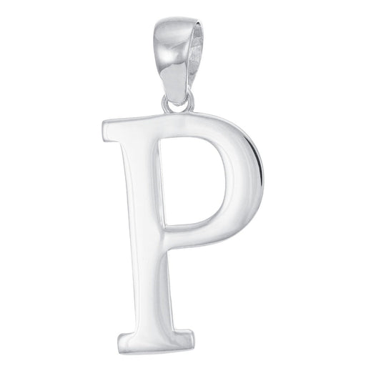 9ct White Gold Initial Pendant Letter P - 32mm - FJewellery