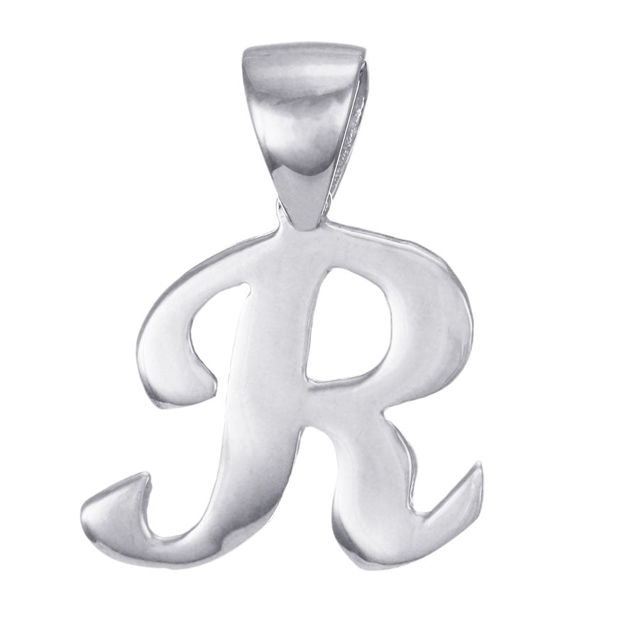 9ct White Gold Initial Pendant Letter R - 18mm - FJewellery