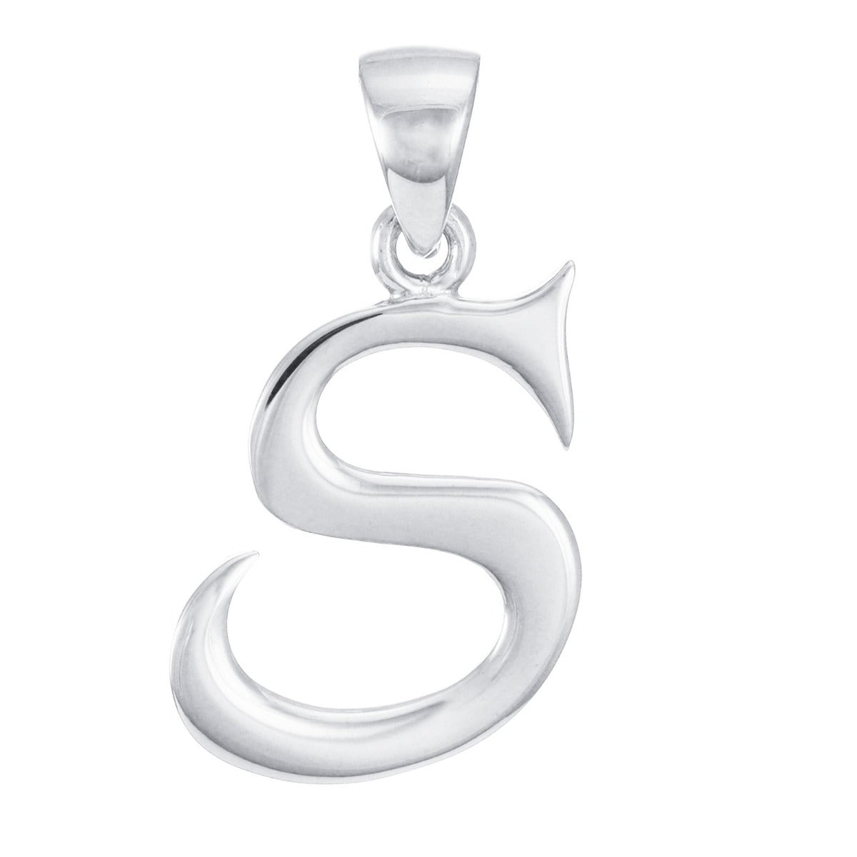 9ct White Gold Initial Pendant Letter S - 25mm - FJewellery