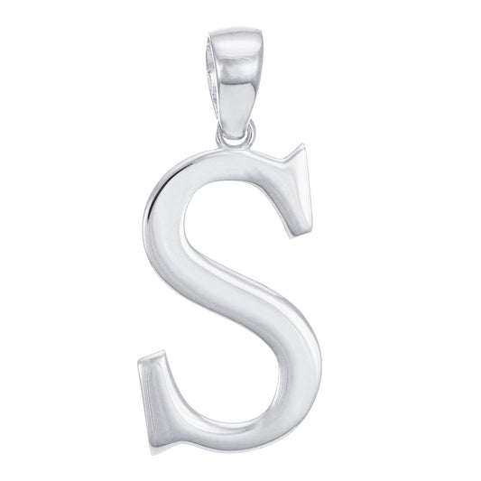 9ct White Gold Initial Pendant Letter S - 32mm - FJewellery