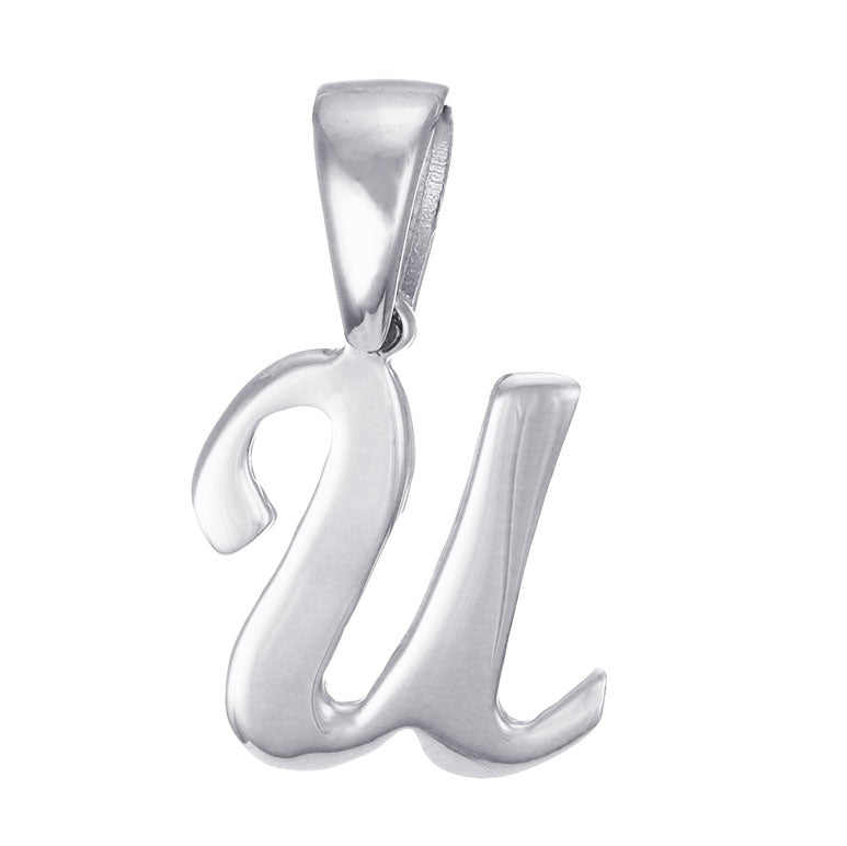 9ct White Gold Initial Pendant Letter U - 17mm - FJewellery