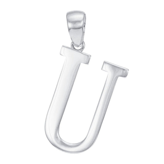 9ct White Gold Initial Pendant Letter U - 33mm - FJewellery