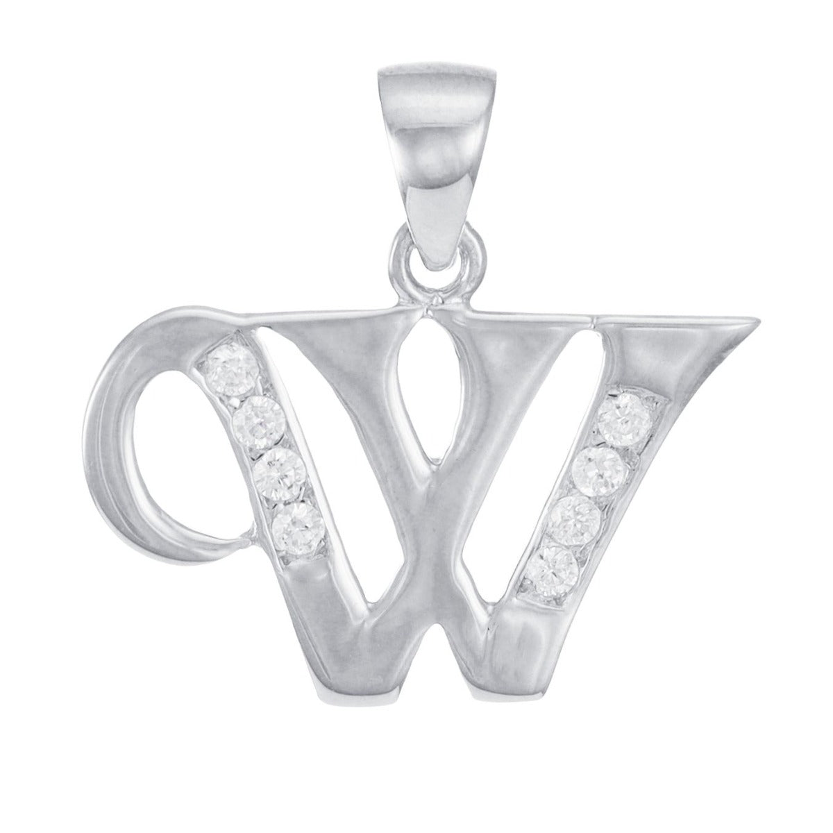 9ct White Gold Initial Pendant Letter W - 22mm - FJewellery