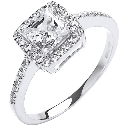 9ct White Gold Ladies Princes Centre Cz Ring - FJewellery